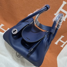 Сумка Hermes Lindy, импортная кожа TC, синий с золотыми серебряны