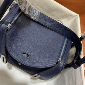 Сумка Hermes Lindy, импортная кожа TC, синий с золотыми серебряны