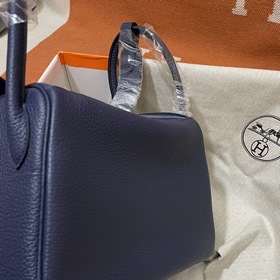 Сумка Hermes Lindy, импортная кожа TC, синий с золотыми серебряны