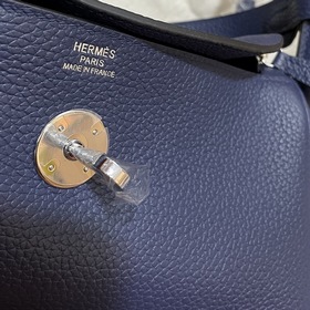 Сумка Hermes Lindy, импортная кожа TC, синий с золотыми серебряны