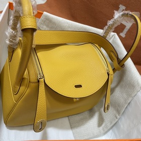 Сумка Hermes Lindy, импортная кожа TC, золотисто-янтарная серебря