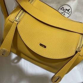 Сумка Hermes Lindy, импортная кожа TC, золотисто-янтарная серебря