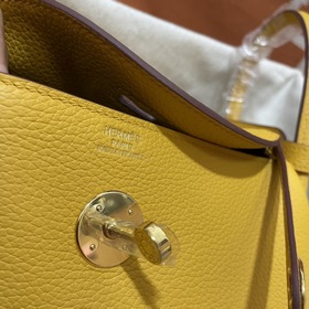 Сумка Hermes Lindy, импортная кожа TC, золотисто-янтарная серебря