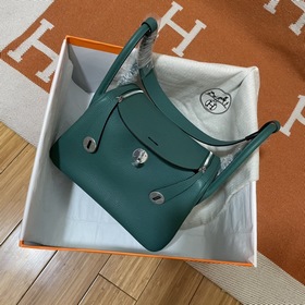 Сумка Hermes Lindy, импортная кожа TC, павлиний зеленый с золотым