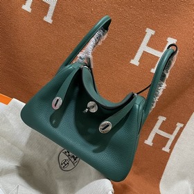 Сумка Hermes Lindy, импортная кожа TC, павлиний зеленый с золотым