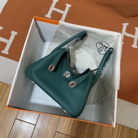 Сумка Hermes Lindy, импортная кожа TC, павлиний зеленый с золотым