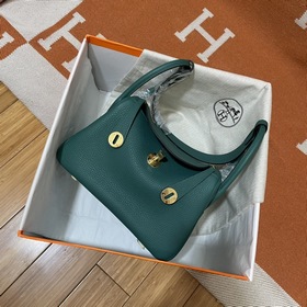 Сумка Hermes Lindy, импортная кожа TC, павлиний зеленый с золотым