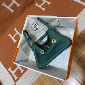 Сумка Hermes Lindy, импортная кожа TC, павлиний зеленый с золотым