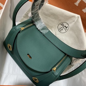 Сумка Hermes Lindy, импортная кожа TC, павлиний зеленый с золотым