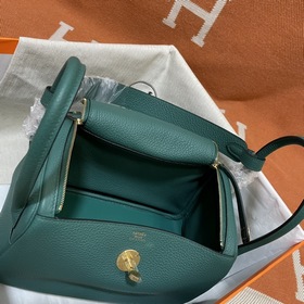 Сумка Hermes Lindy, импортная кожа TC, павлиний зеленый с золотым