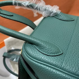 Сумка Hermes Lindy, импортная кожа TC, павлиний зеленый с золотым