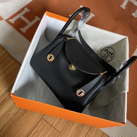 Сумка Hermes Lindy, импортная кожа TC, черная с золотыми серебрян