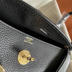 Сумка Hermes Lindy, импортная кожа TC, черная с золотыми серебрян