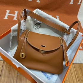 Сумка Hermes Lindy, импортная кожа TC, золотисто-коричневая с зол
