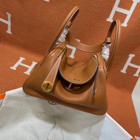Сумка Hermes Lindy, импортная кожа TC, золотисто-коричневая с зол