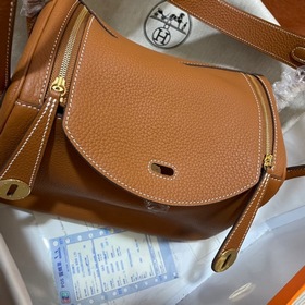 Сумка Hermes Lindy, импортная кожа TC, золотисто-коричневая с зол