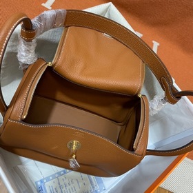 Сумка Hermes Lindy, импортная кожа TC, золотисто-коричневая с зол