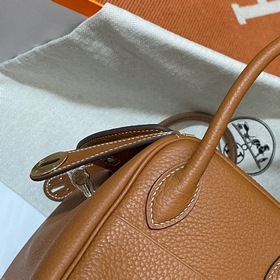 Сумка Hermes Lindy, импортная кожа TC, золотисто-коричневая с зол
