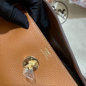 Сумка Hermes Lindy, импортная кожа TC, золотисто-коричневая с зол