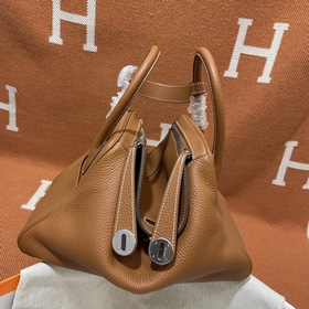 Сумка Hermes Lindy, импортная кожа TC, золотисто-коричневая с зол