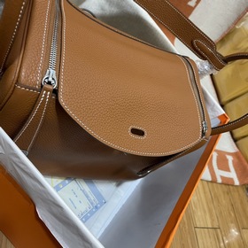 Сумка Hermes Lindy, импортная кожа TC, золотисто-коричневая с зол