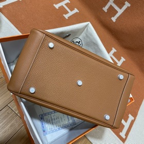 Сумка Hermes Lindy, импортная кожа TC, золотисто-коричневая с зол