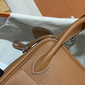 Сумка Hermes Lindy, импортная кожа TC, золотисто-коричневая с зол