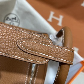 Сумка Hermes Lindy, импортная кожа TC, золотисто-коричневая с зол