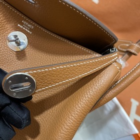Сумка Hermes Lindy, импортная кожа TC, золотисто-коричневая с зол