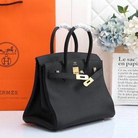 Сумка Hermes Birkin, сшитая вручную вощеной нитью, черная, с золо