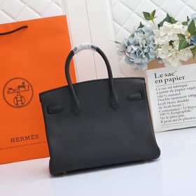 Сумка Hermes Birkin, сшитая вручную вощеной нитью, черная, с золо