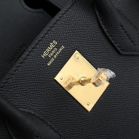 Сумка Hermes Birkin, сшитая вручную вощеной нитью, черная, с золо