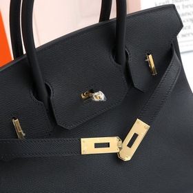 Сумка Hermes Birkin, сшитая вручную вощеной нитью, черная, с золо