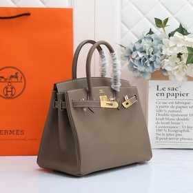 Сумка Hermes Birkin, сшитая вручную вощеной нитью, серого цвета с