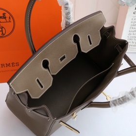 Сумка Hermes Birkin, сшитая вручную вощеной нитью, серого цвета с