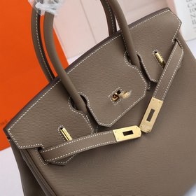 Сумка Hermes Birkin, сшитая вручную вощеной нитью, серого цвета с