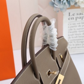 Сумка Hermes Birkin, сшитая вручную вощеной нитью, серого цвета с