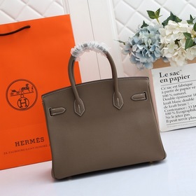 Сумка Hermes Birkin, сшитая вручную вощеной нитью, серого цвета с