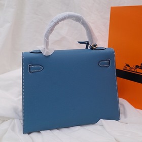 Сумка Hermes Kelly через плечо, кожа цвета джинсового синего с зо