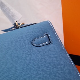 Сумка Hermes Kelly через плечо, кожа цвета джинсового синего с зо