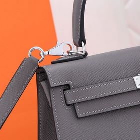 Сумка Hermes Kelly через плечо, железо-серый с золотыми застежкам