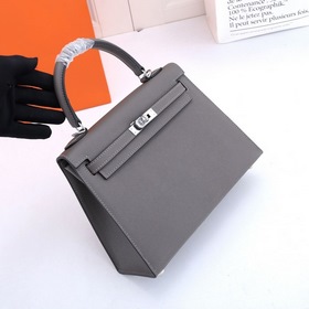 Сумка Hermes Kelly через плечо, железо-серый с золотыми застежкам
