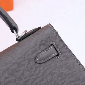 Сумка Hermes Kelly через плечо, железо-серый с золотыми застежкам