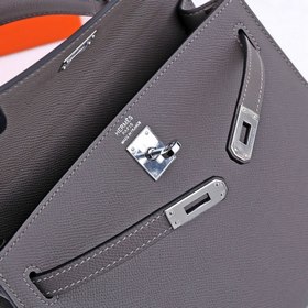 Сумка Hermes Kelly через плечо, железо-серый с золотыми застежкам