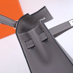 Сумка Hermes Kelly через плечо, железо-серый с золотыми застежкам