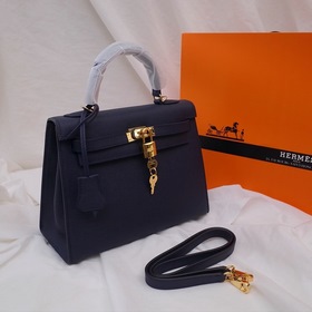 Сумка Hermes Kelly через плечо, синий с золотыми серебряными заст
