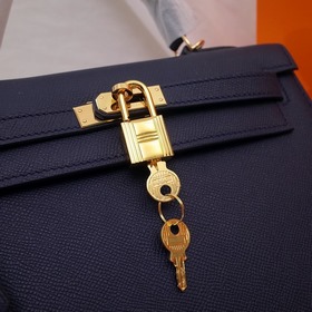 Сумка Hermes Kelly через плечо, синий с золотыми серебряными заст