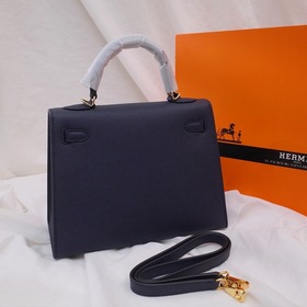 Сумка Hermes Kelly через плечо, синий с золотыми серебряными заст