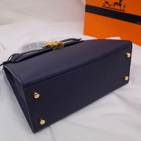 Сумка Hermes Kelly через плечо, синий с золотыми серебряными заст