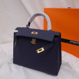 Сумка Hermes Kelly через плечо, синий с золотыми серебряными заст